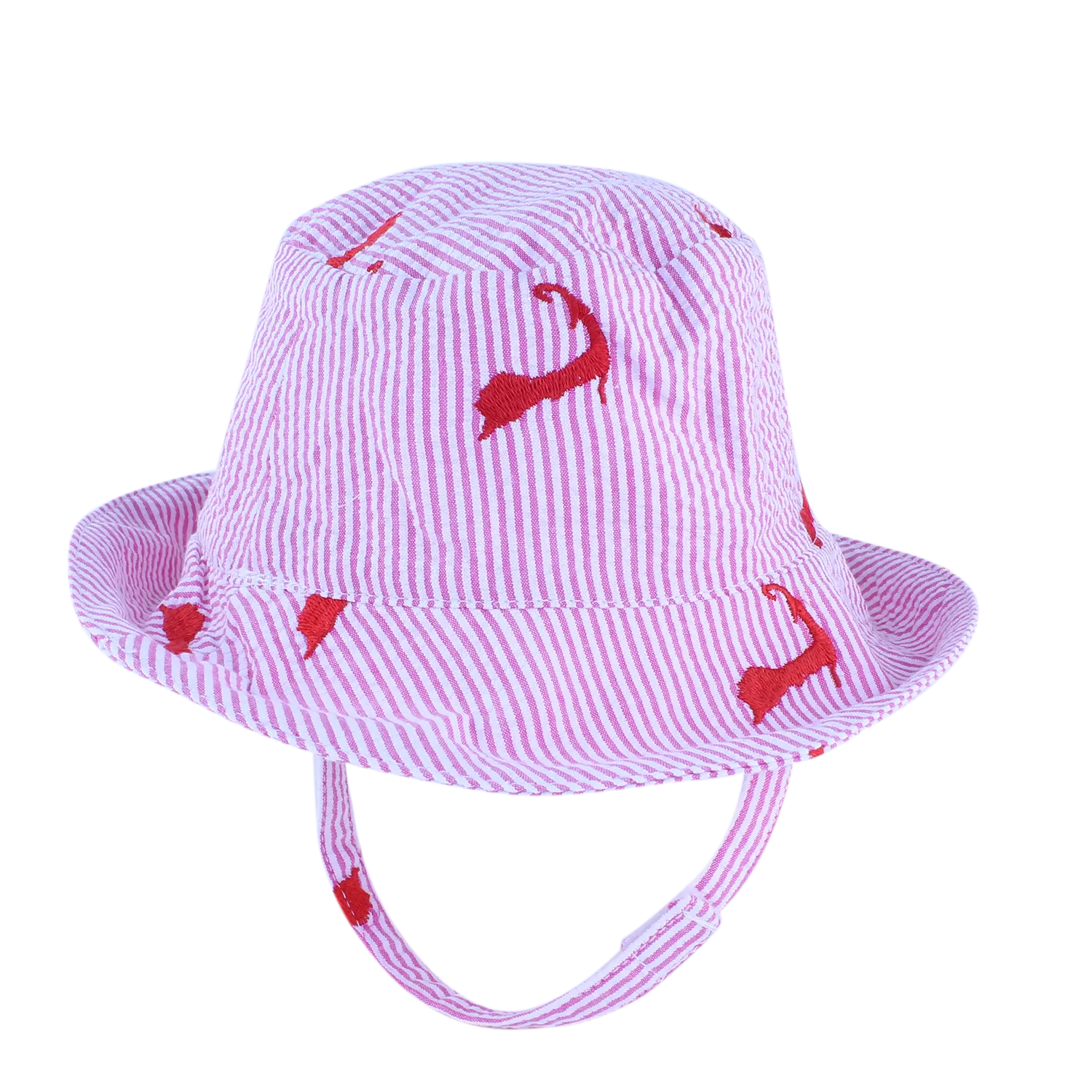 Pink Seersucker with Pink Embroidered Cape Cods Baby Bucket Hat