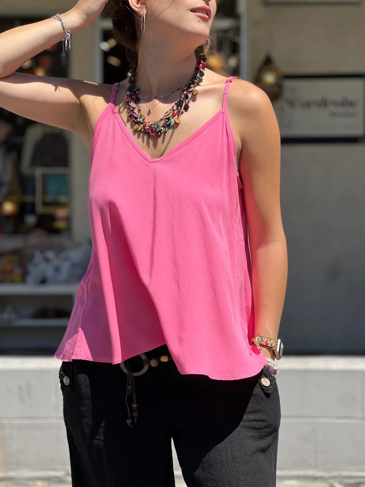 Pink Viscose Tunic with Adjustable Strap