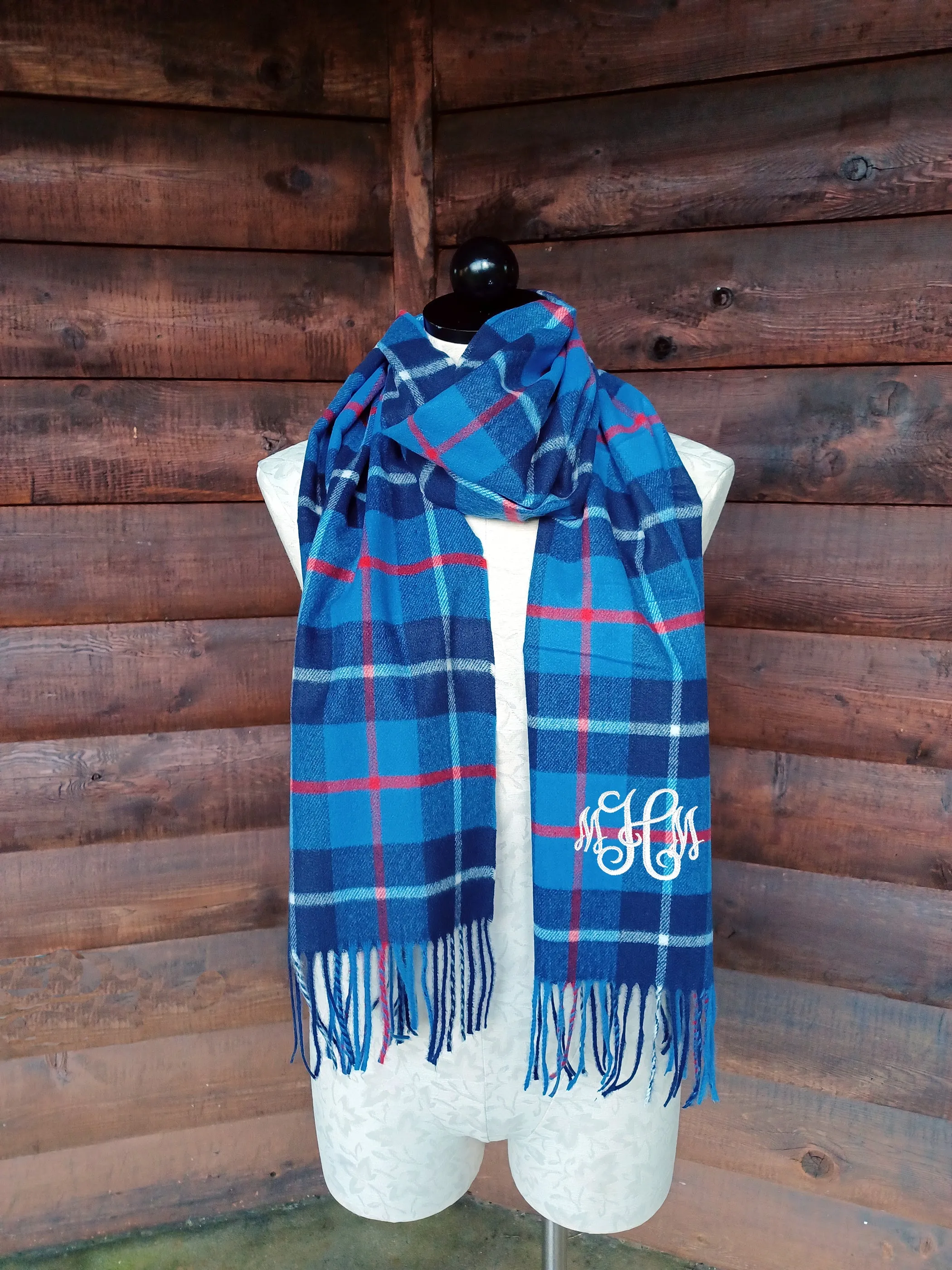 Plaid Scarf With Monogram