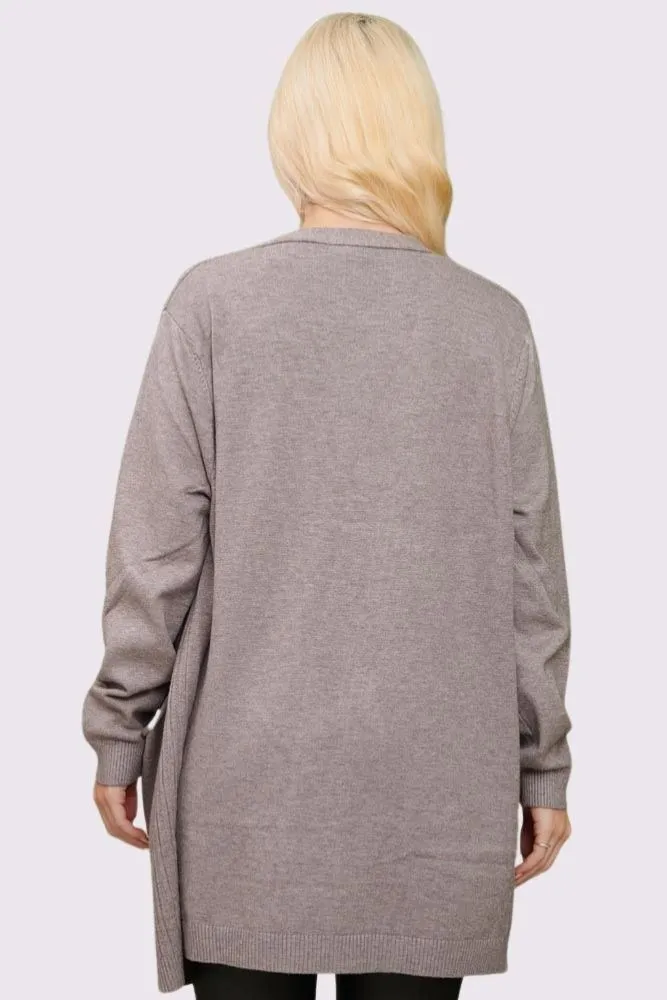 Plain Pocket Ribbed Open Front Soft Feel Cardigan