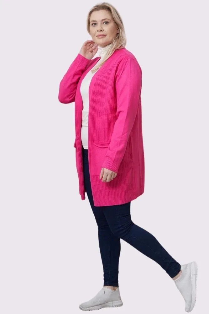 Plain Pocket Ribbed Open Front Soft Feel Cardigan