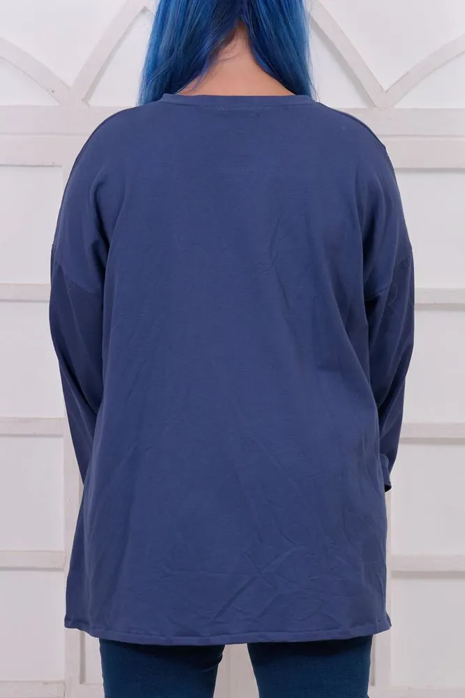 Plain Split Hem Pockets Cotton Top