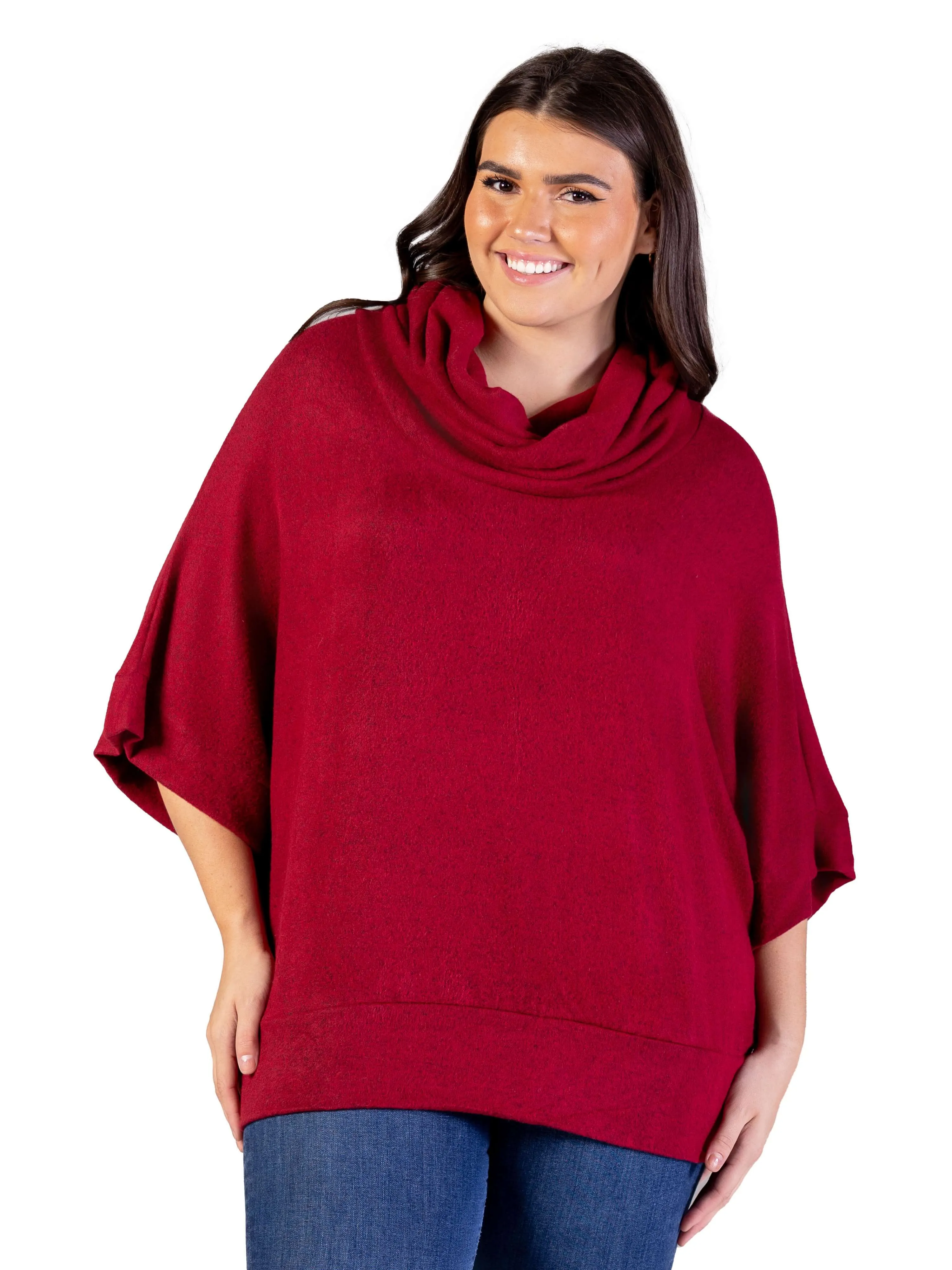 Plus Size Cowl Neck Dolman Sleeve Sweater Top