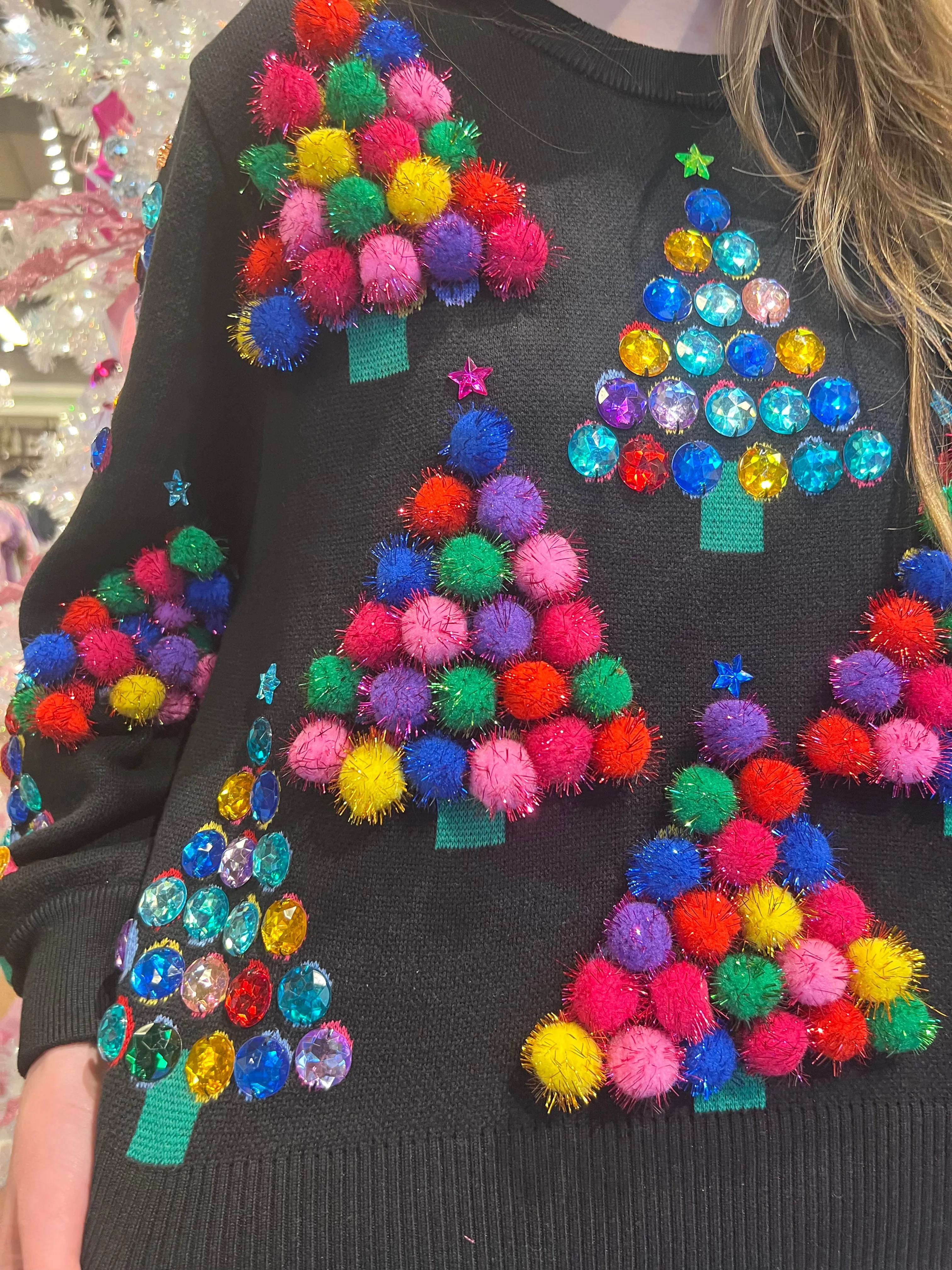 Pom Pom and Jeweled Christmas Tree Sweatshirt