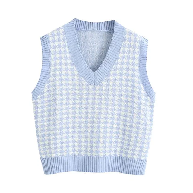 Pullover Knitted Crop Top Vest for Women