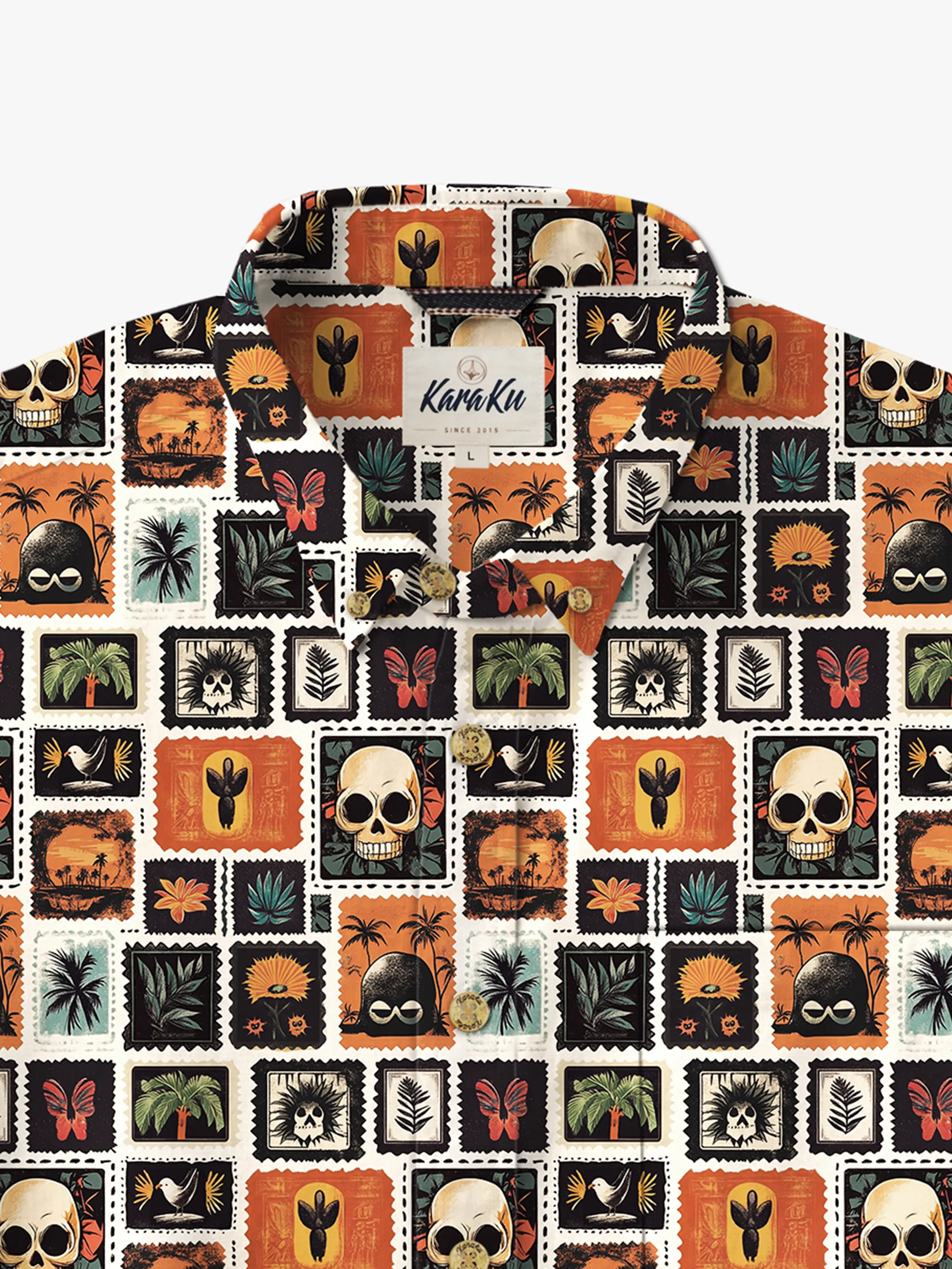 Retro Halloween Tropical Skull Seersucker Shirt