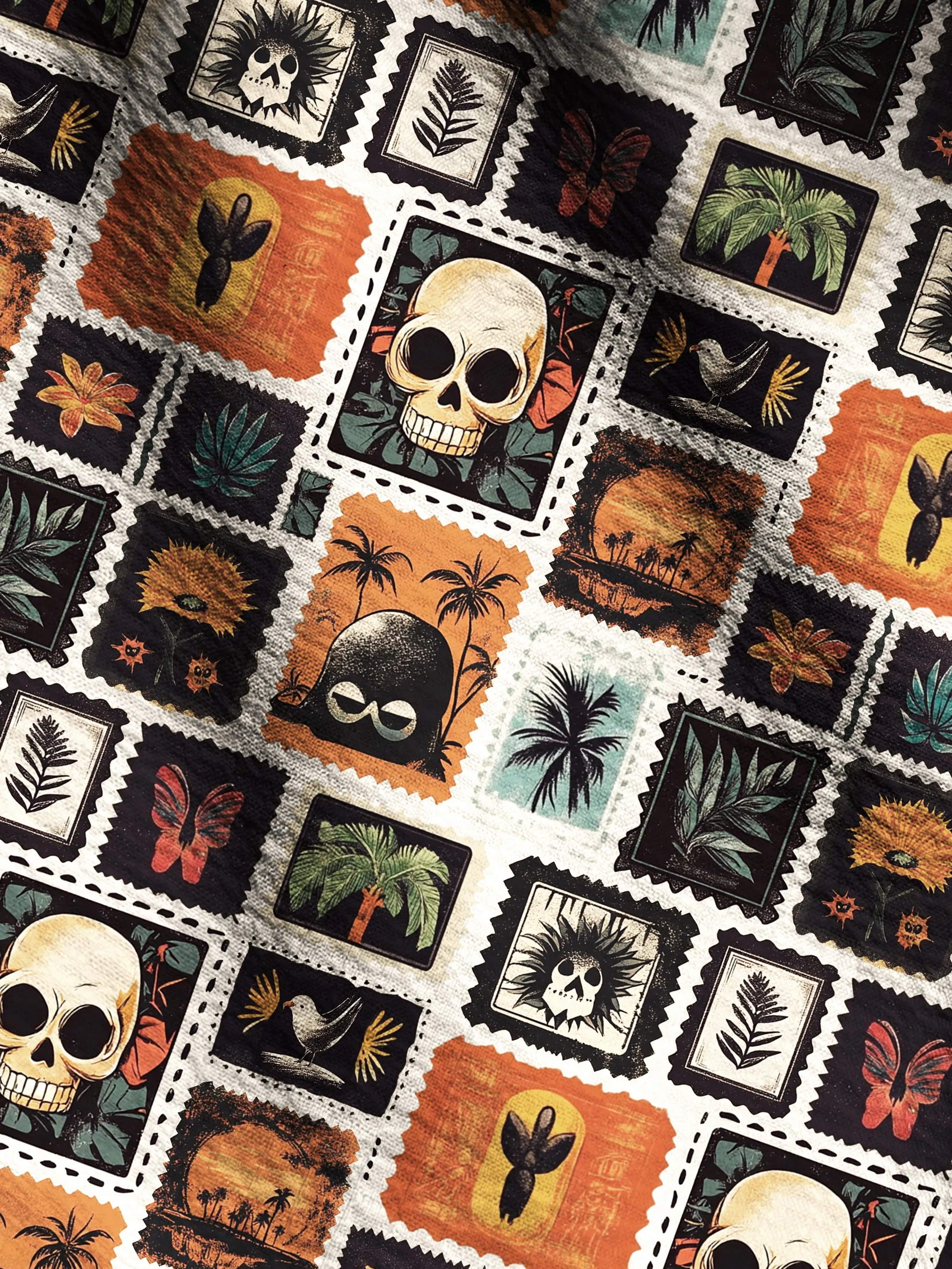 Retro Halloween Tropical Skull Seersucker Shirt