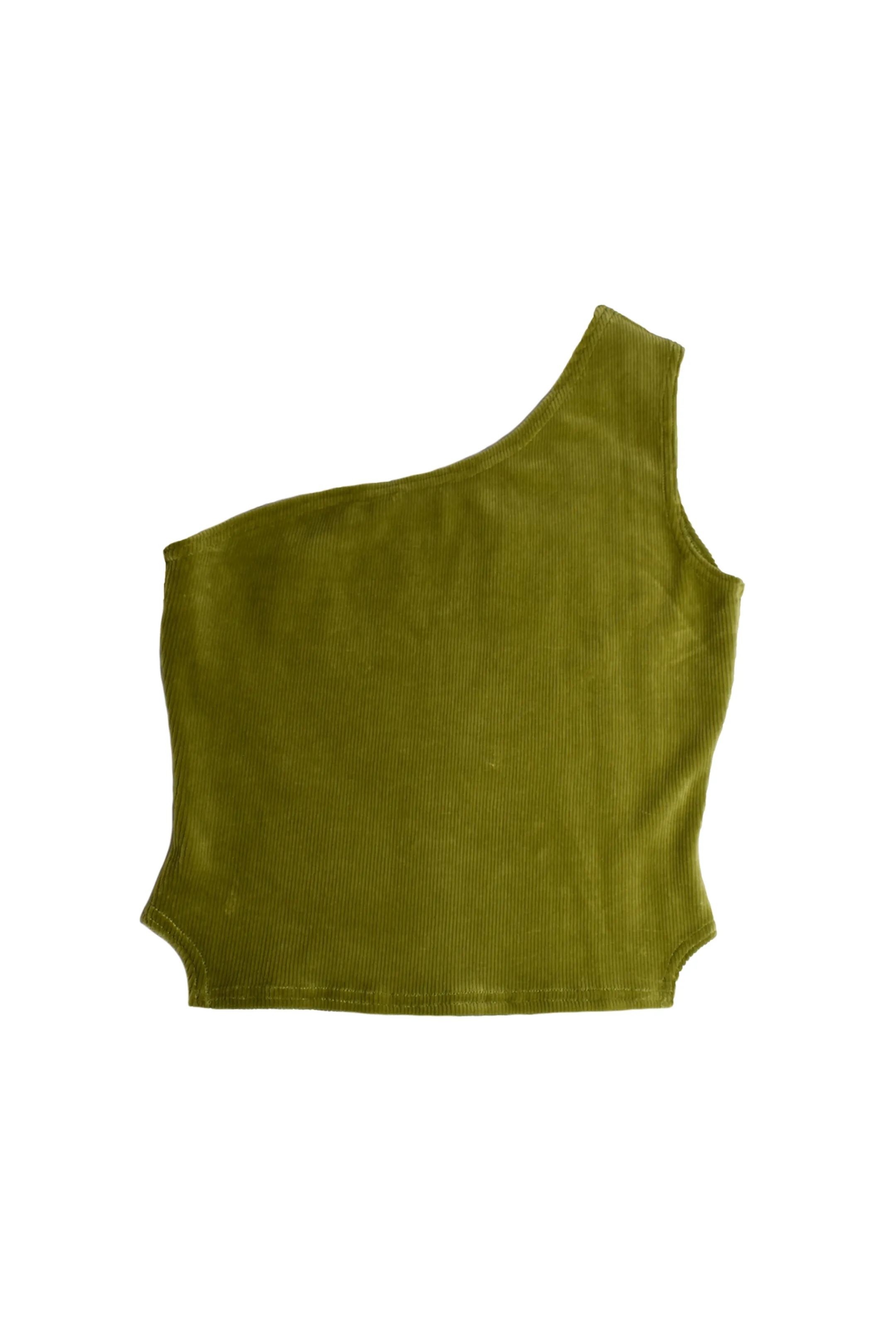 Rib Cotton Velvet Godet Asymmetric Top Olive