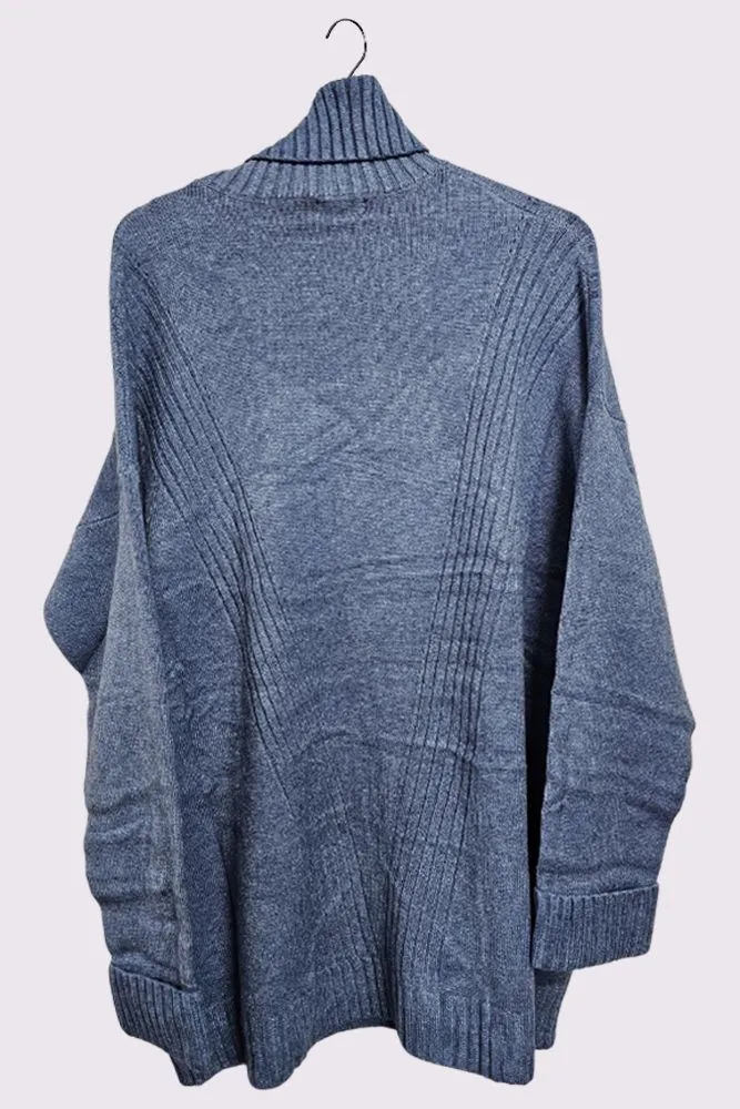 Ribbed Stripe Pattern Cowl Neck Tunic Jumper