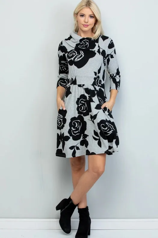 Rose Print Winter Tunic Dress