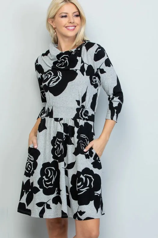 Rose Print Winter Tunic Dress