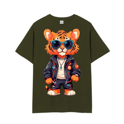 S-6XL Korean fabric 100% cotton 30 number hip tiger short-sleeved T-shirt (for men and women) premium fabric