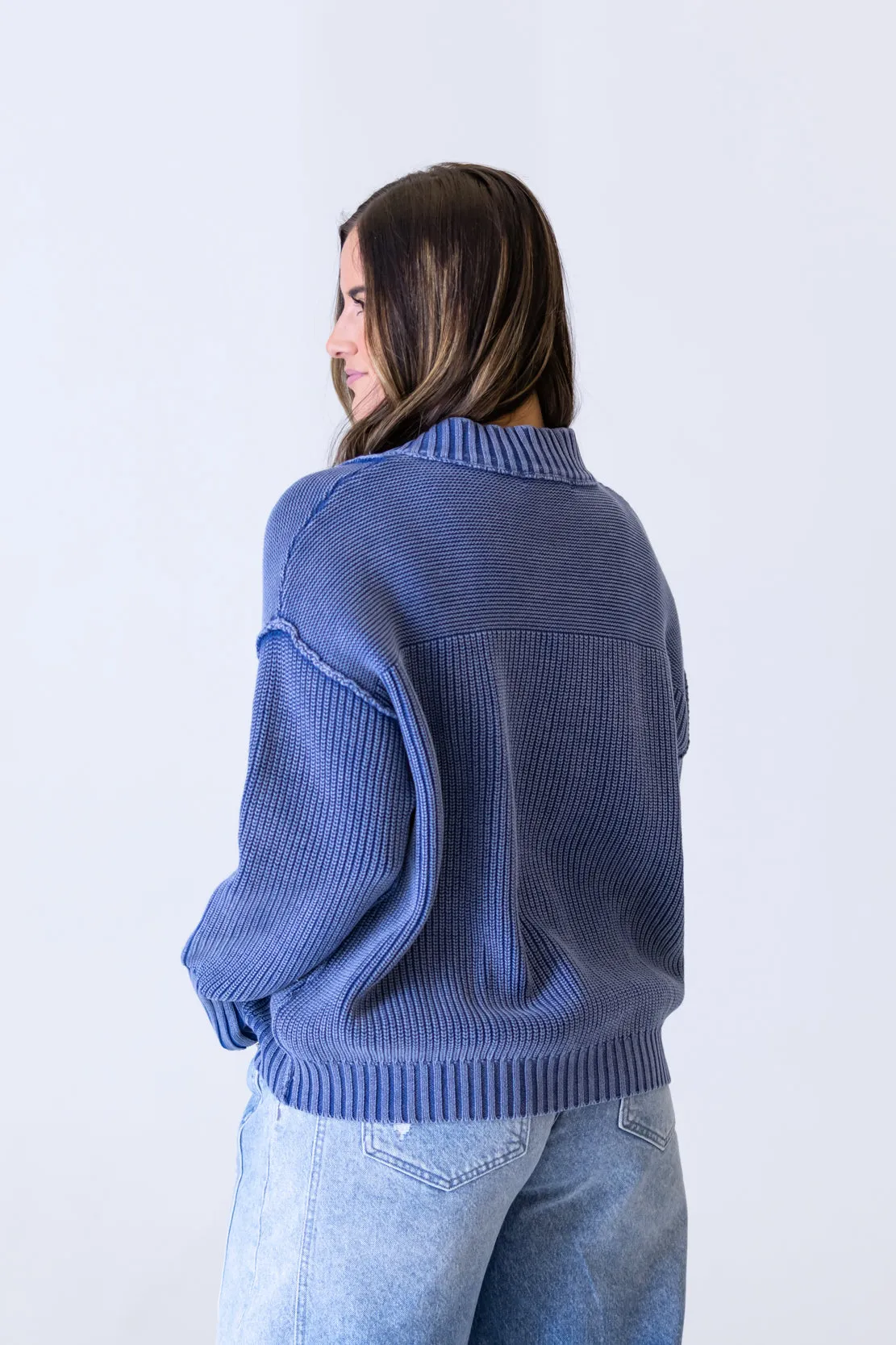 Sarah Button Up Knit Top | Washed Blue