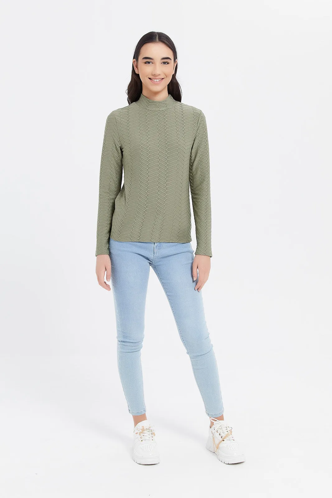 Senior Girls Green Jacquard Top