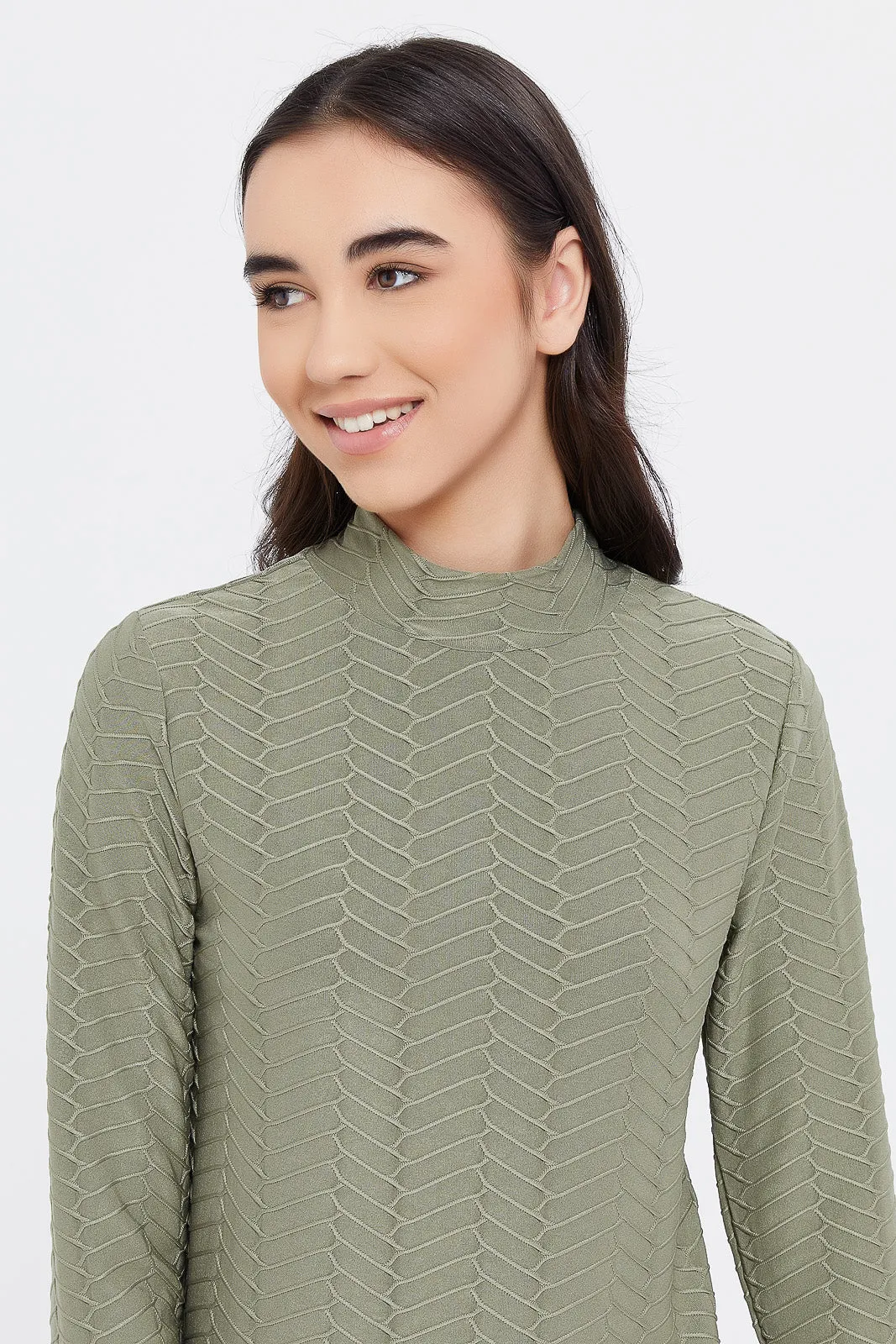 Senior Girls Green Jacquard Top