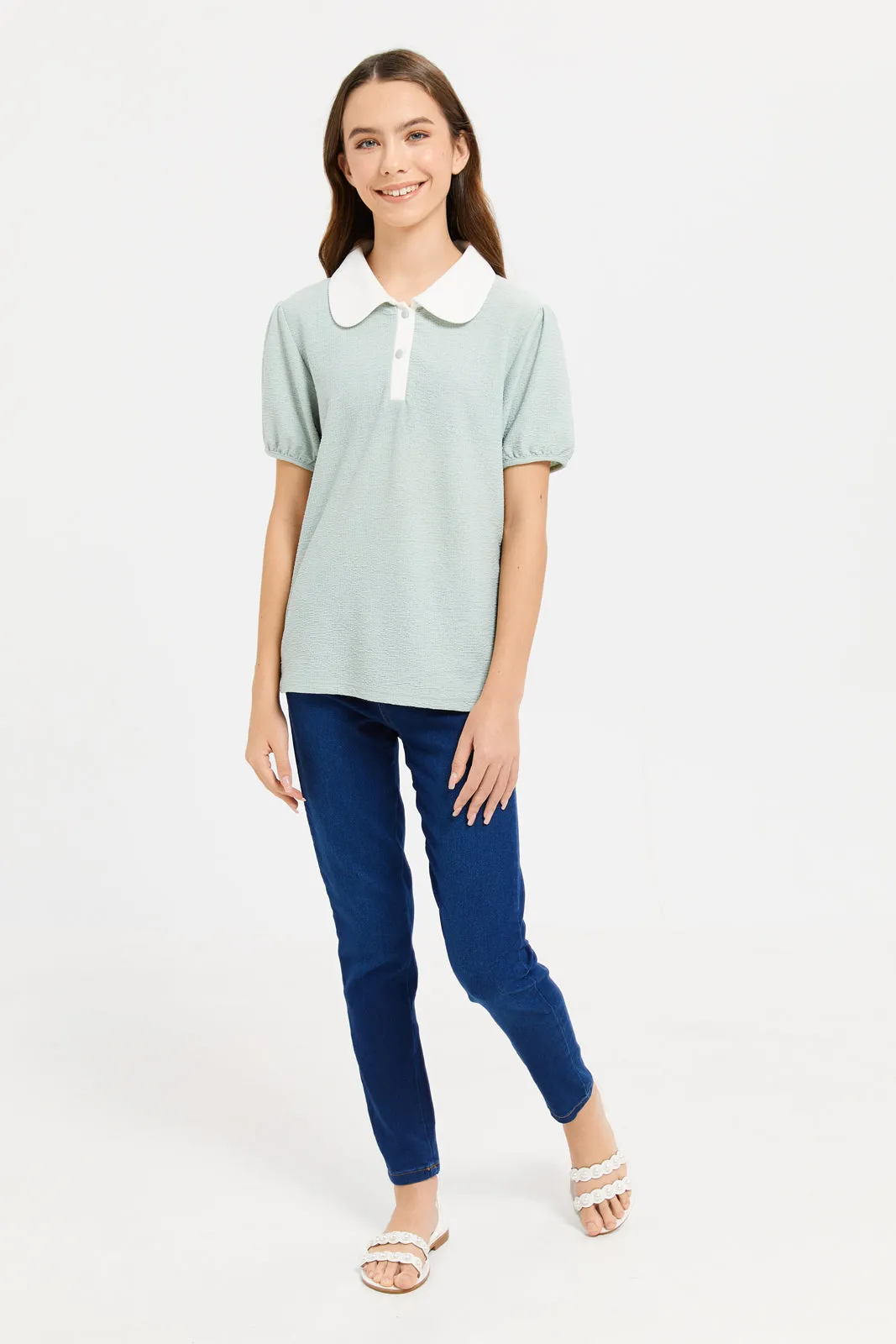 Senior Girls Mint Jacquard Top