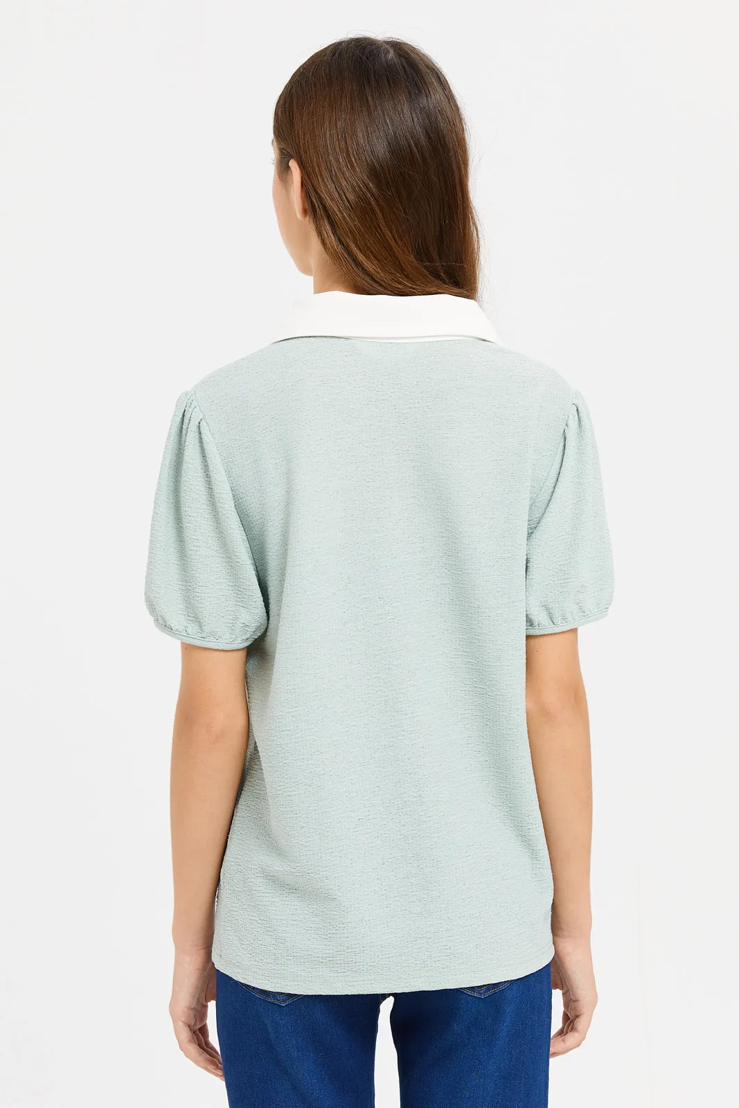 Senior Girls Mint Jacquard Top