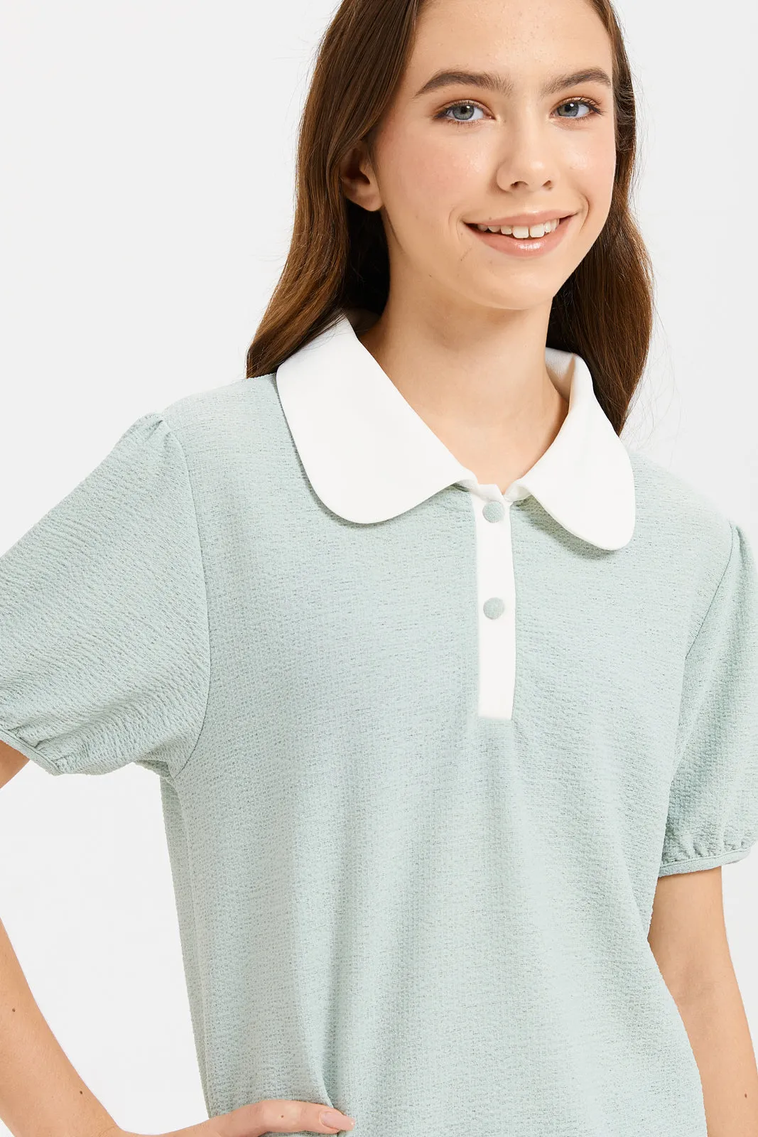 Senior Girls Mint Jacquard Top