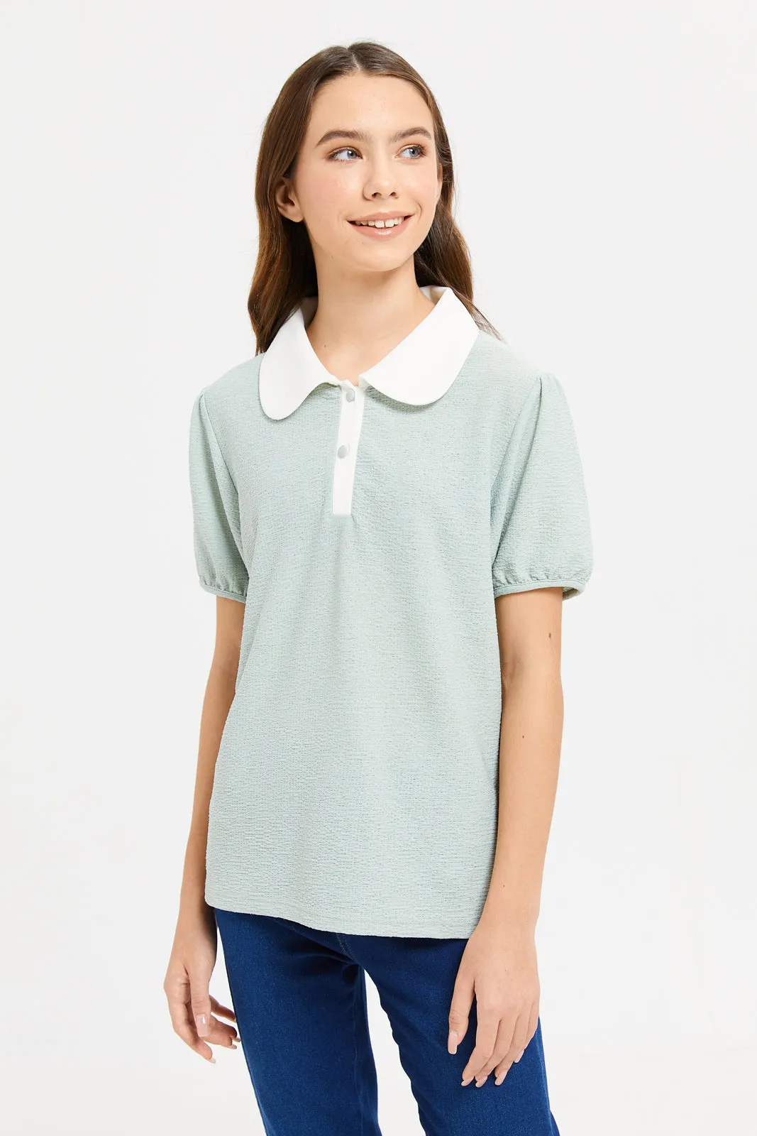 Senior Girls Mint Jacquard Top