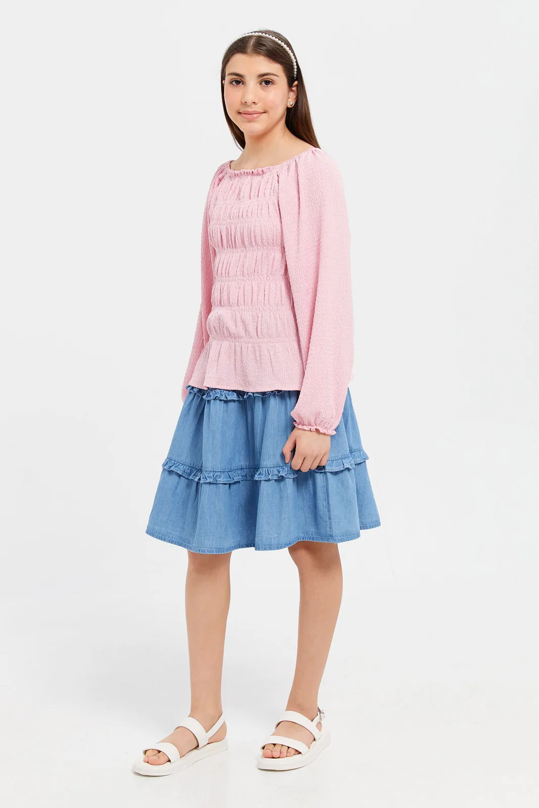 Senior Girls Pink Smocking Top