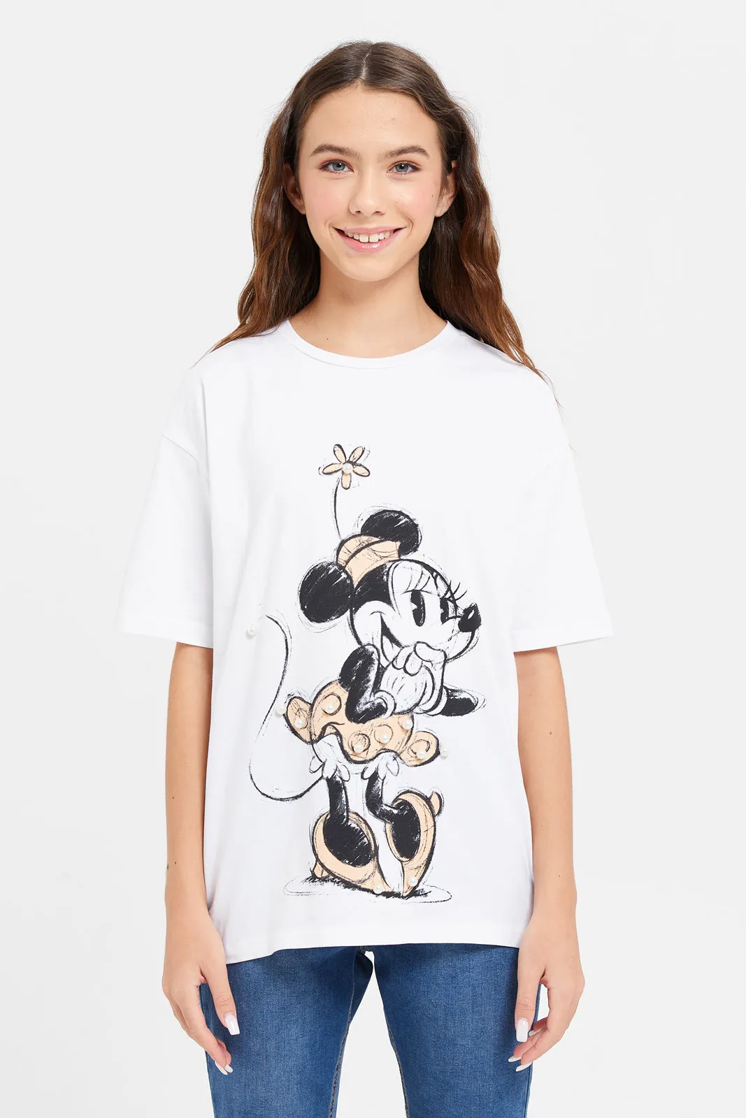 Senior Girls White Minnie Mouse T-Shirt