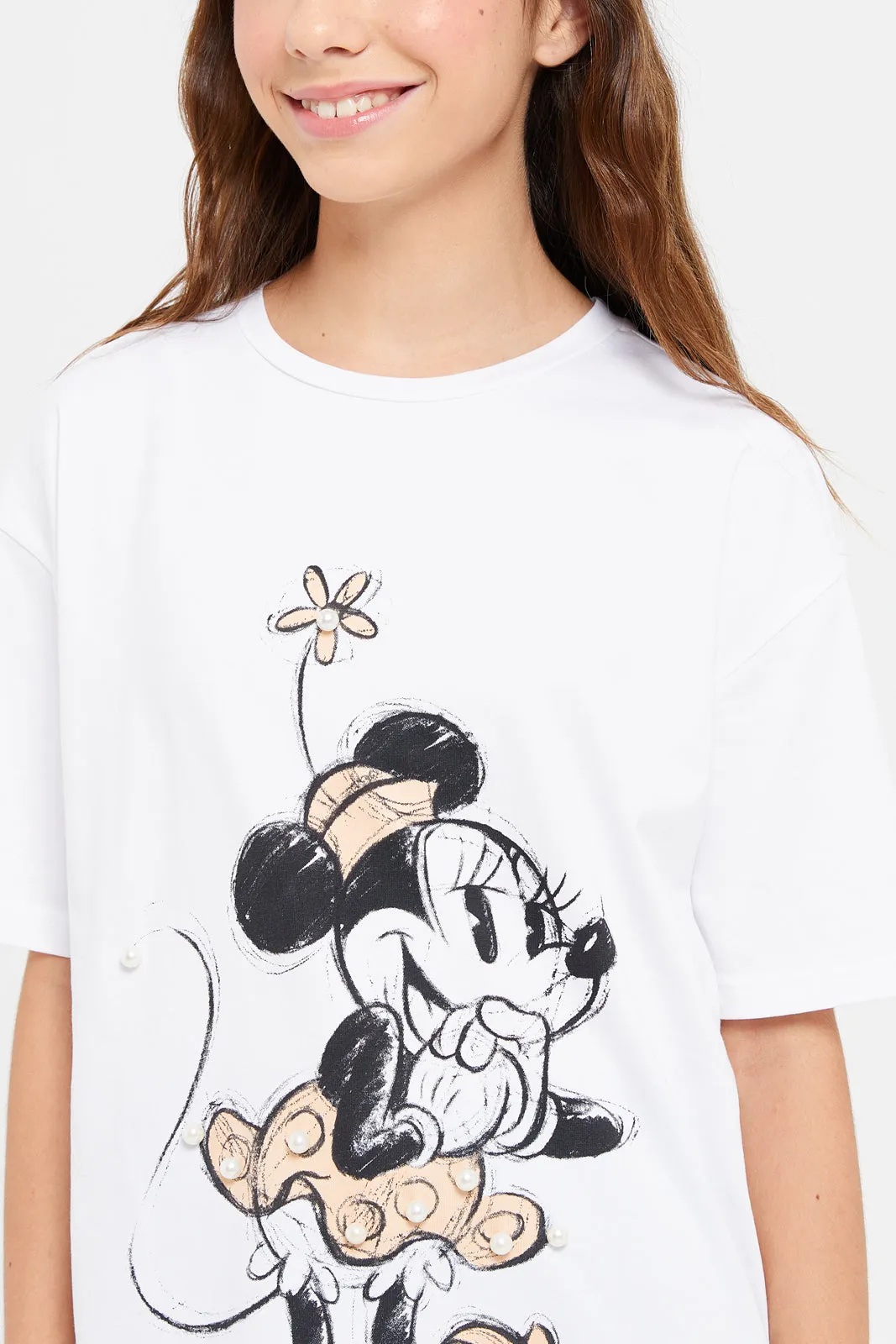 Senior Girls White Minnie Mouse T-Shirt