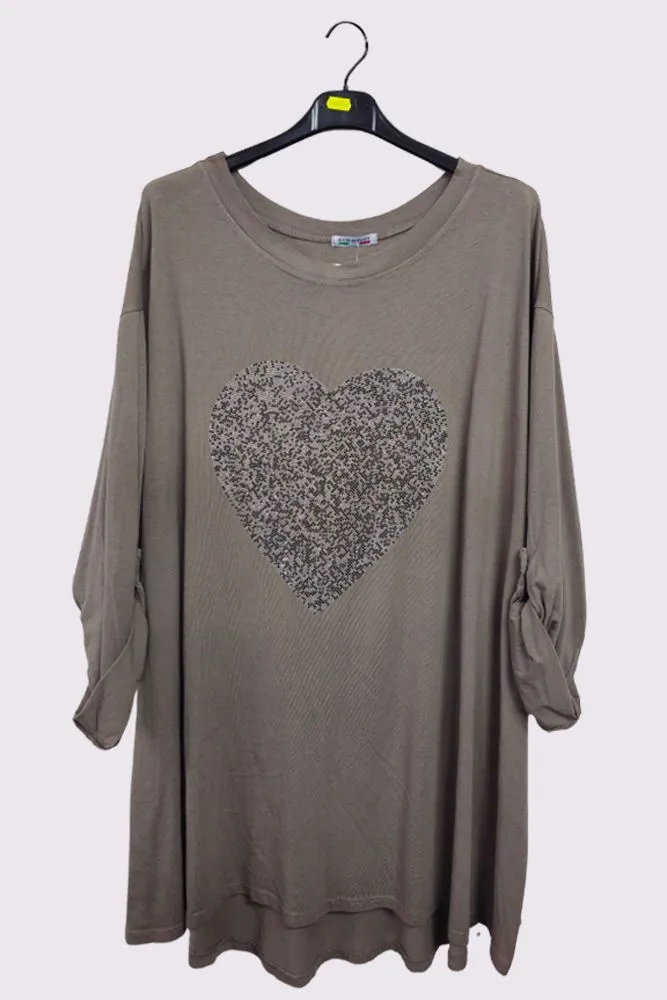 Sequin Heart Pattern Cotton Top