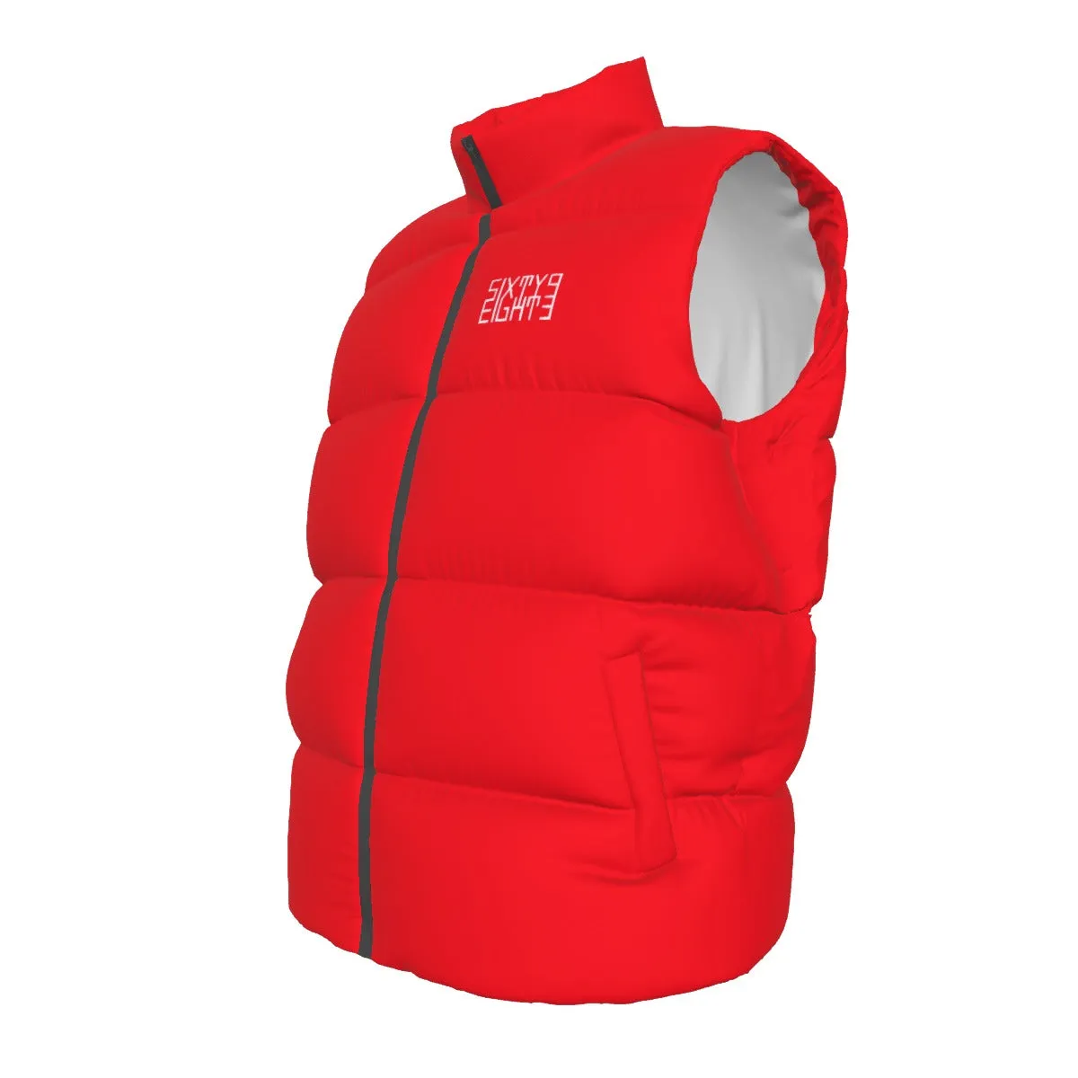 Sixty Eight 93 Logo White Red Unisex Puffer Vest