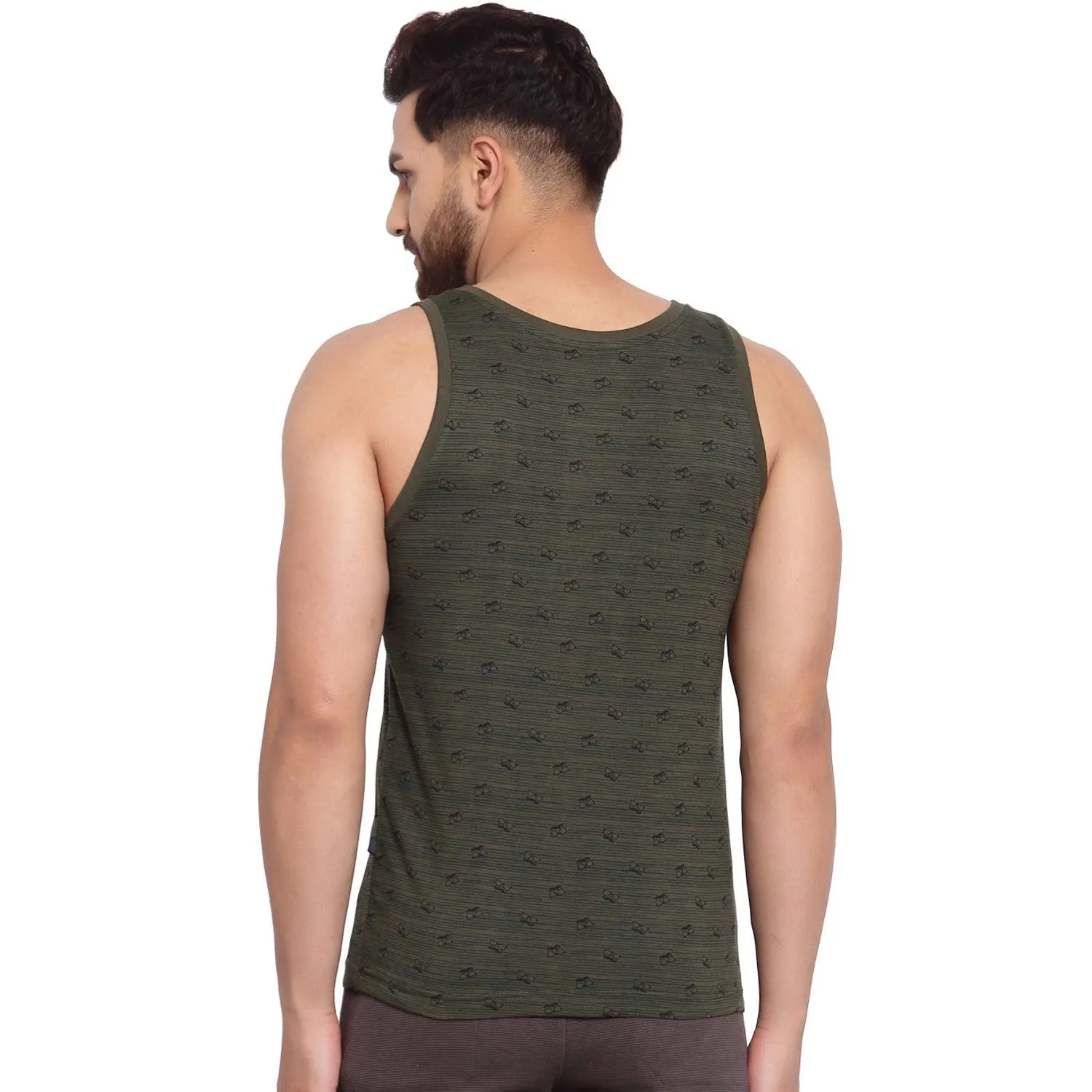 Sporto Men's Round Neck Printed Gym Vest - Pack Of 2 (Black & Olive)