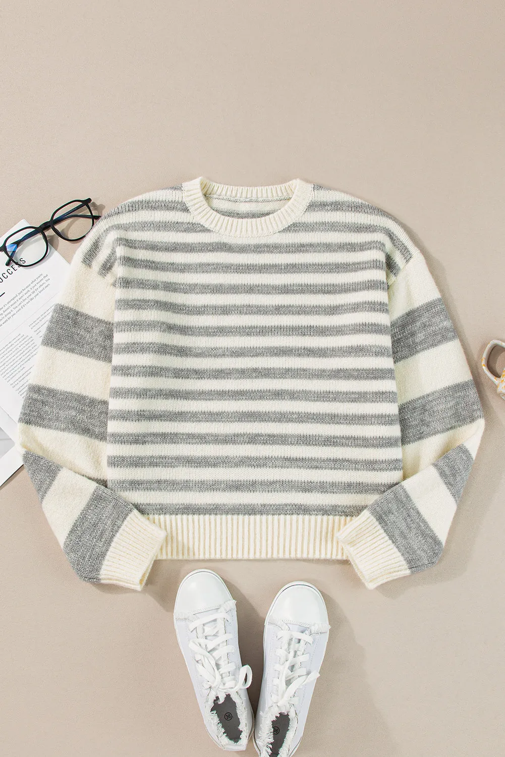 Stripe Drop Shoulder Crewneck Sweater