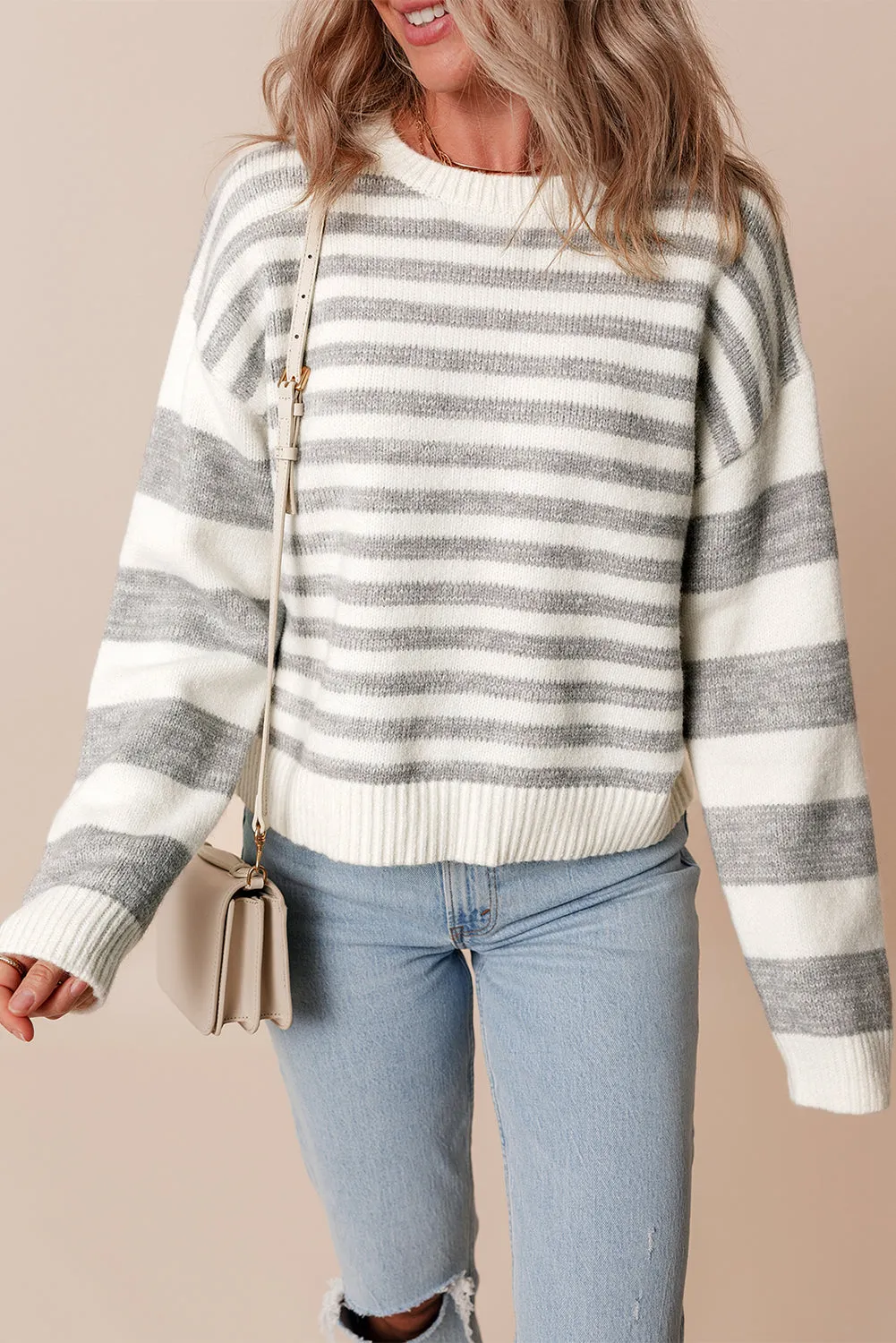 Stripe Drop Shoulder Crewneck Sweater