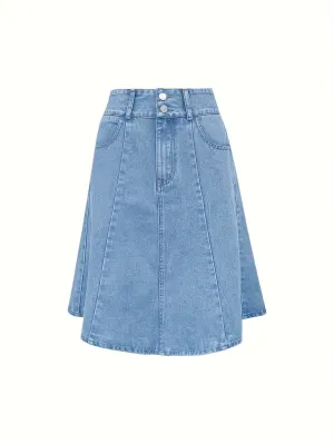 Stylish High Rise A-line Denim Skirt - Women Denim Skirts with Double Buttons, Washed Blue Color, Classic Design - Perfect for Casual Daily Wear