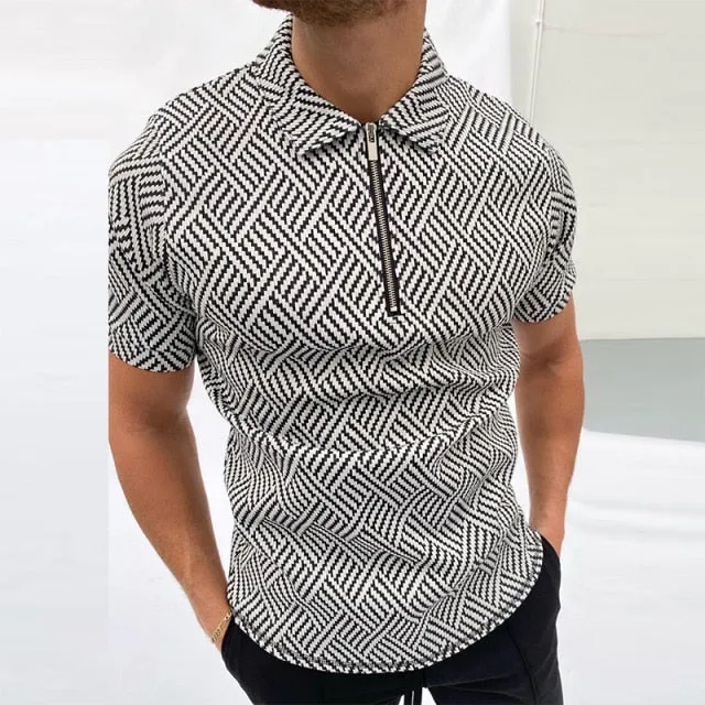 Summer Fashion Patchwork Men Polo Shirts Casual Turn-down Collar Zipper Design Short Sleeve Tops Harajuku Mens' Streetwear