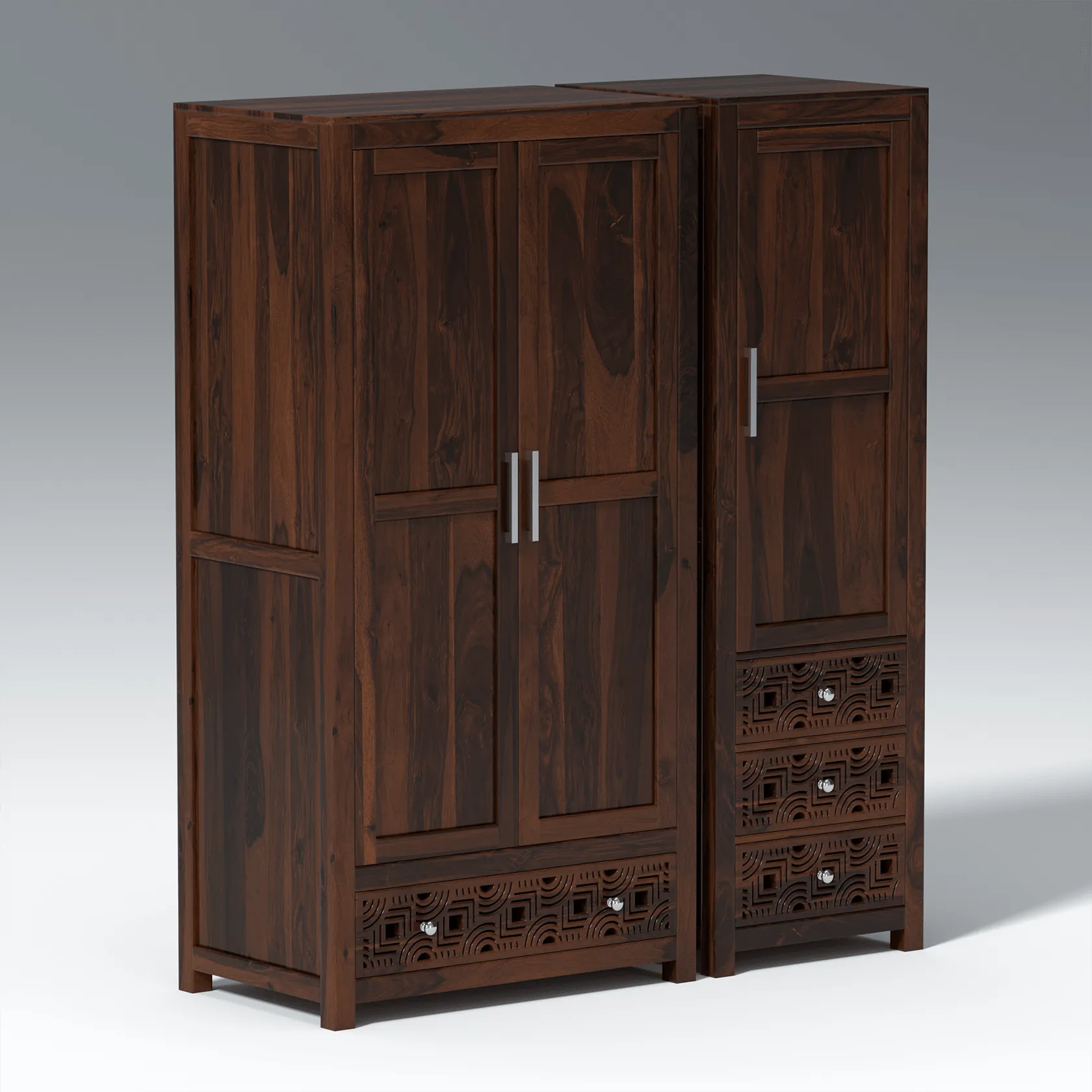 Summita Three Door Sheesham Wood Wardrobe in Walnut Colour