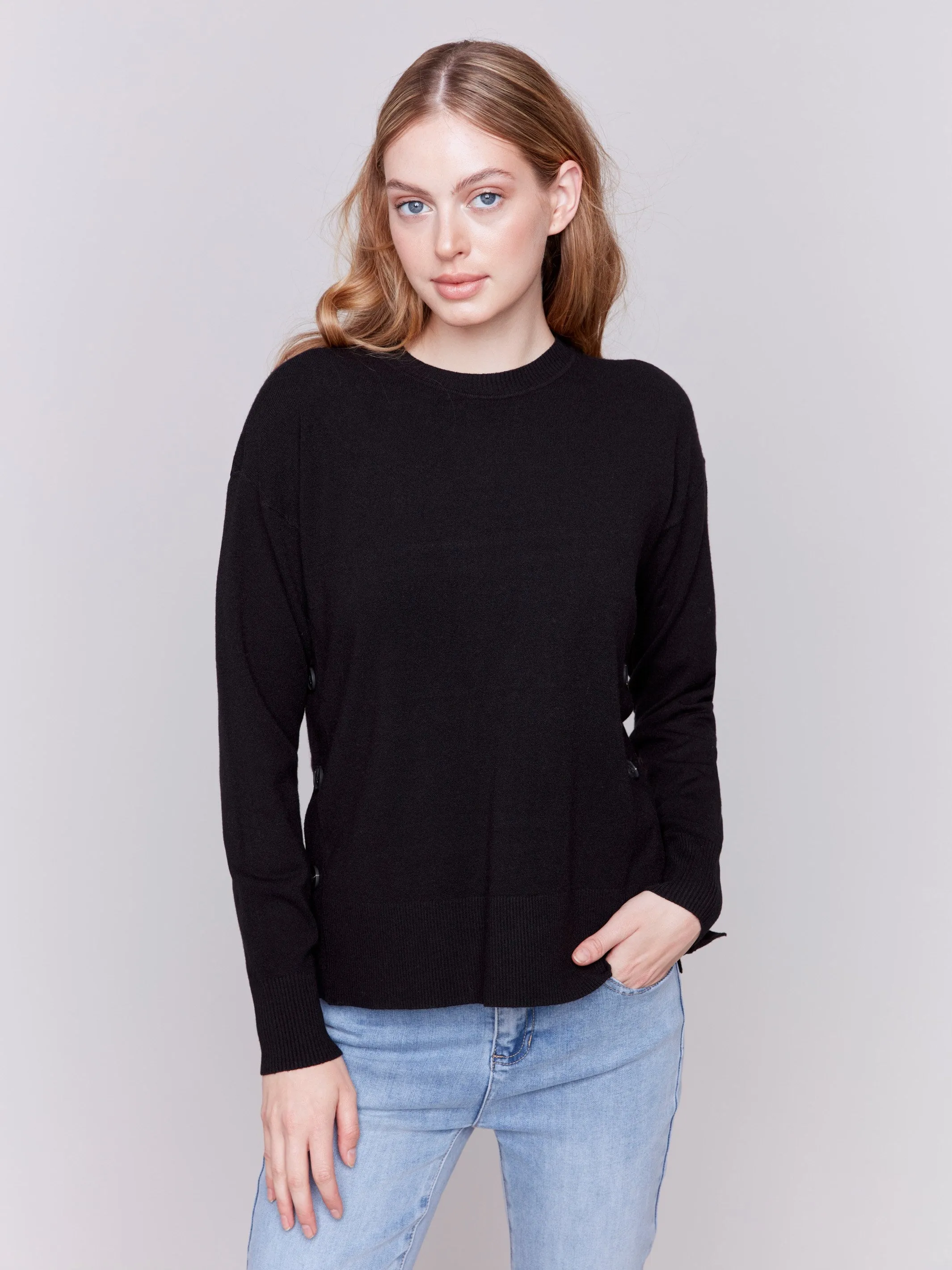 Sweater with Side Buttons - Black