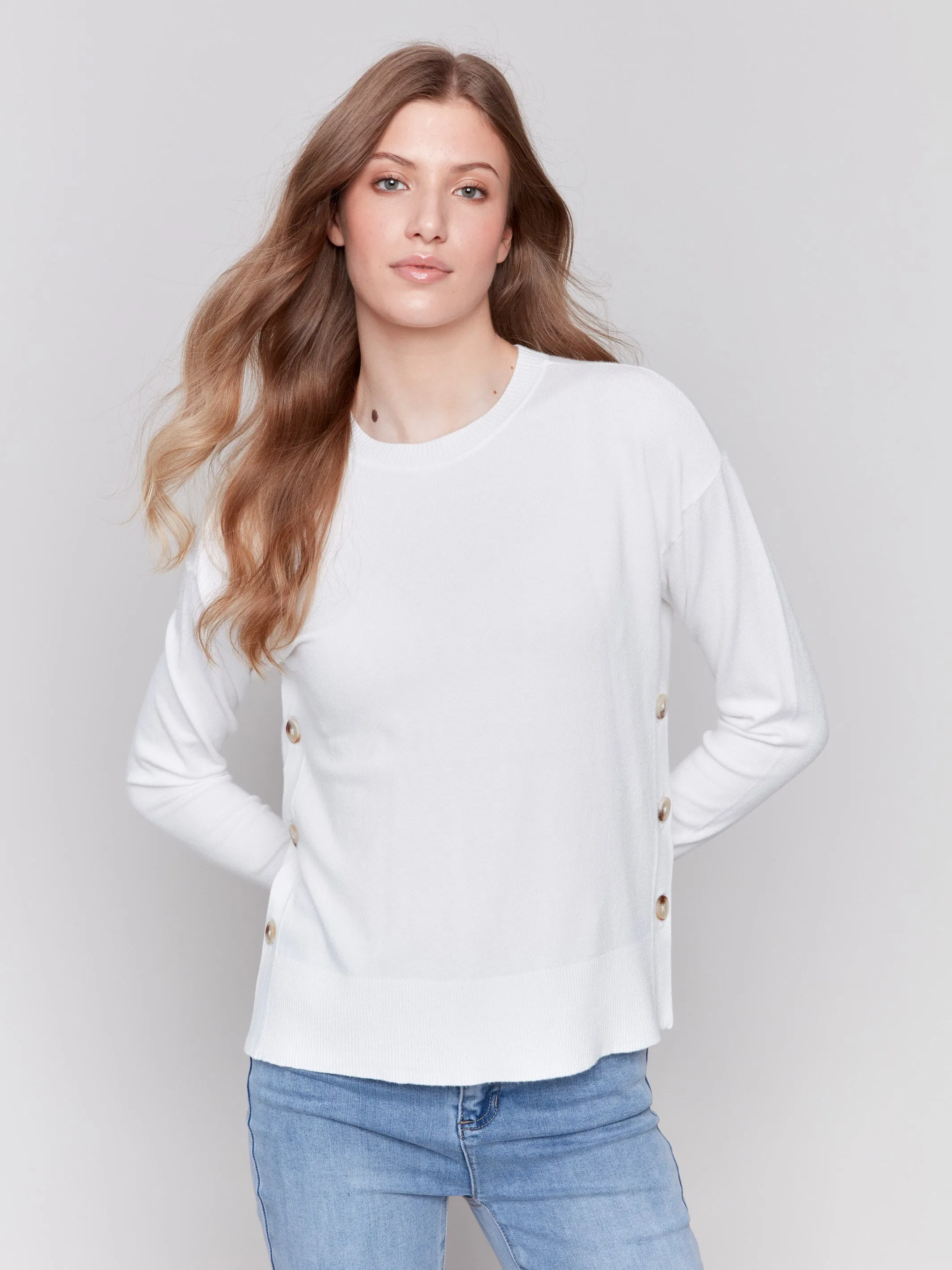 Sweater with Side Buttons - Cream