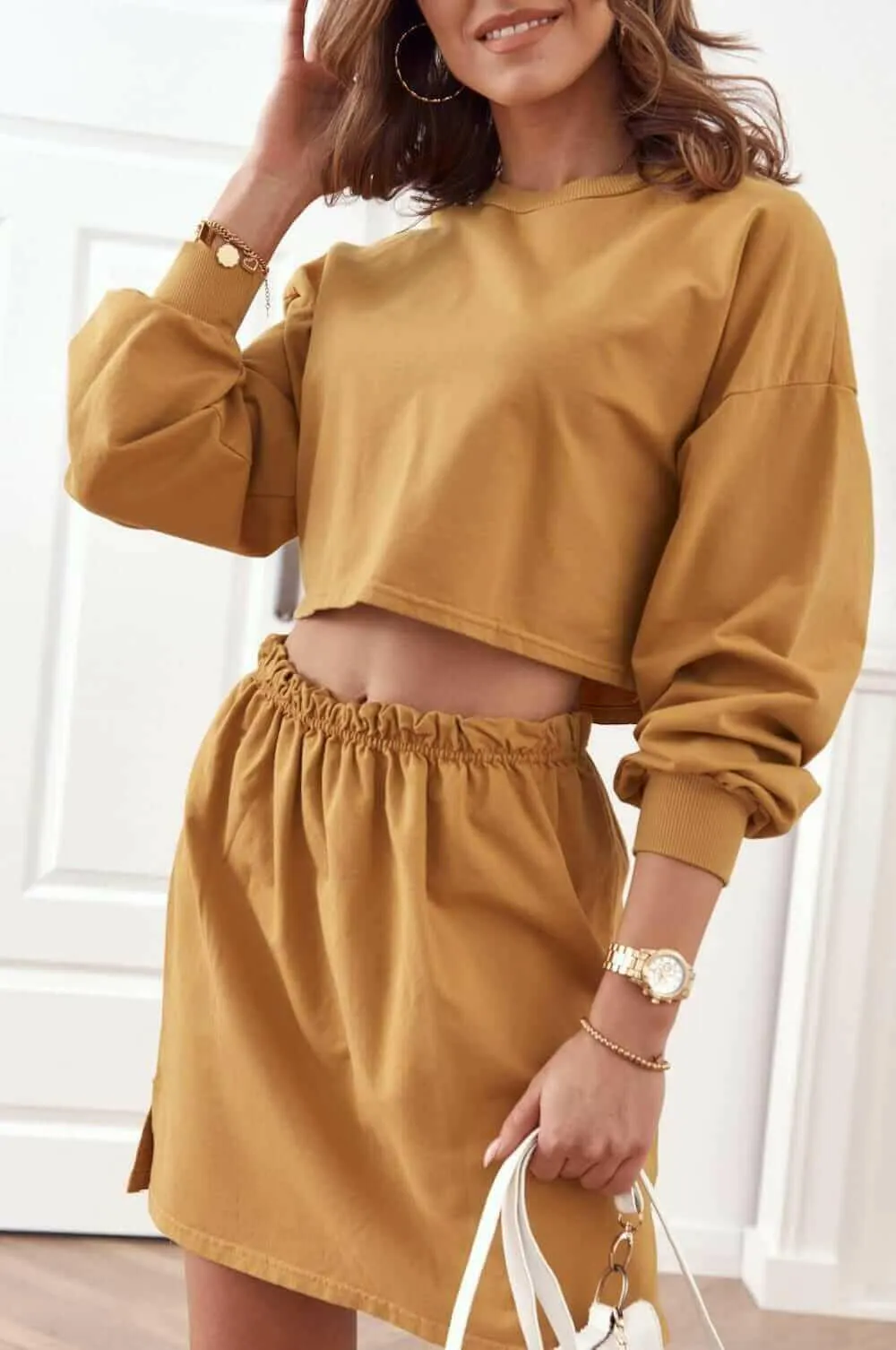 Sweatshirt set with skirt mustard 0523