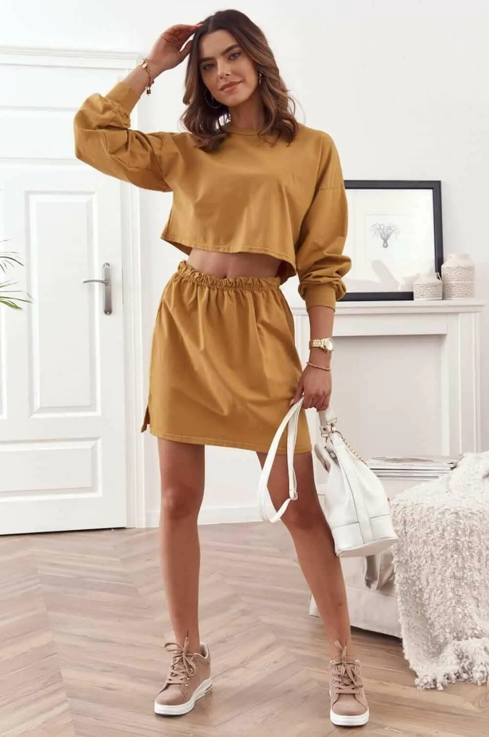 Sweatshirt set with skirt mustard 0523