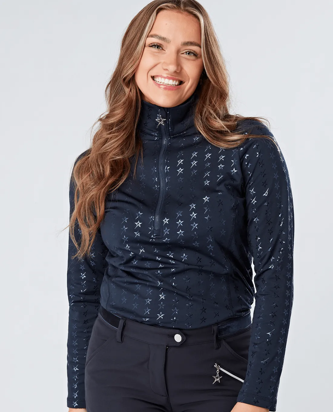 SWING OUT SISTER Stardust Brushed 1/4 Zip Top Magic Stars Navy