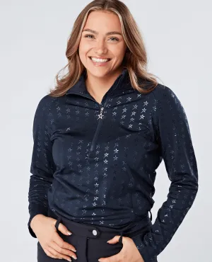 SWING OUT SISTER Stardust Brushed 1/4 Zip Top Magic Stars Navy