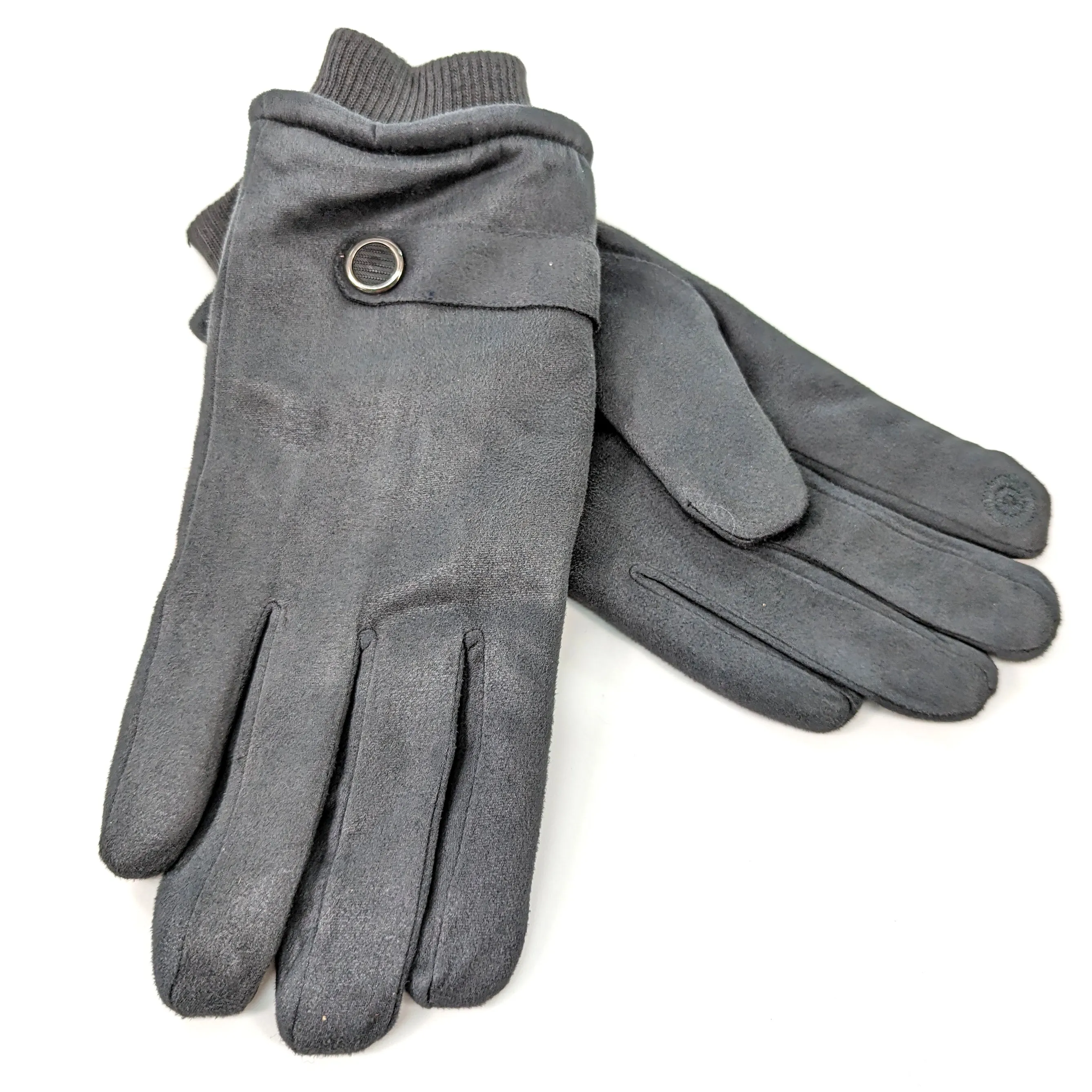 Unisex Gloves with Button Detail - Dark Grey