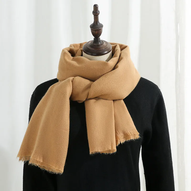 Versatile red annual meeting scarf for women in winter warm imitation cashmere solid color