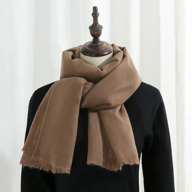 Versatile red annual meeting scarf for women in winter warm imitation cashmere solid color