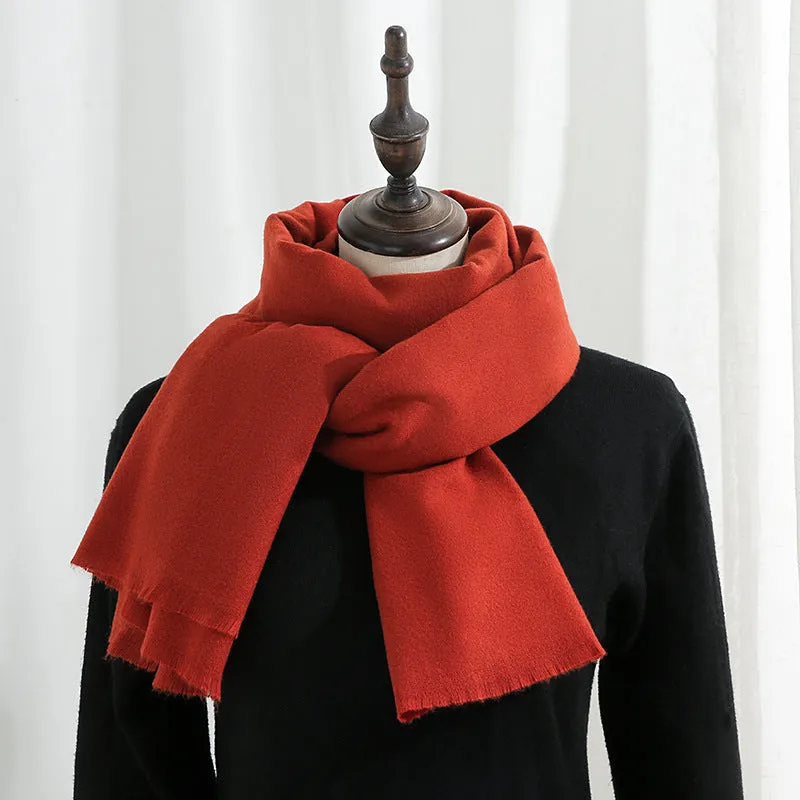 Versatile red annual meeting scarf for women in winter warm imitation cashmere solid color