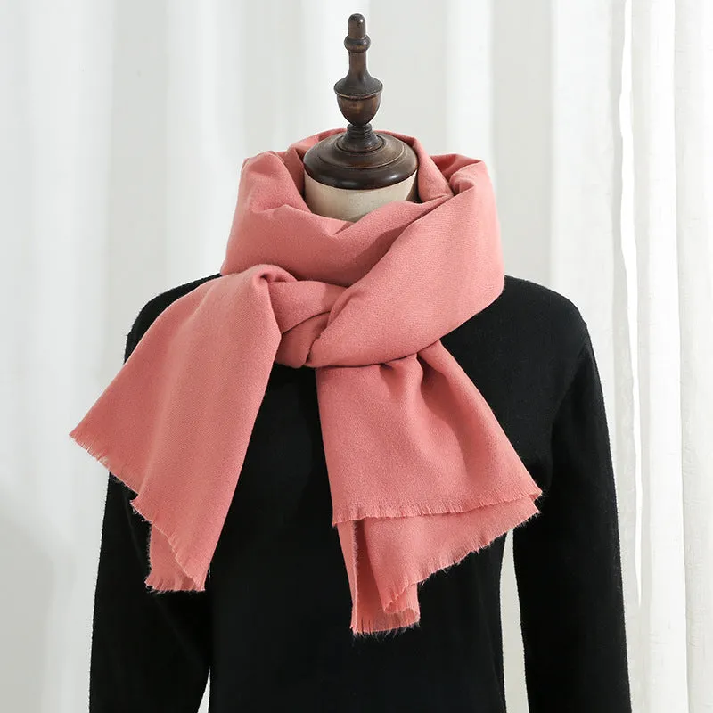 Versatile red annual meeting scarf for women in winter warm imitation cashmere solid color