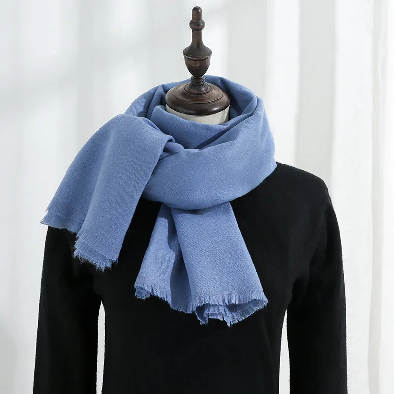 Versatile red annual meeting scarf for women in winter warm imitation cashmere solid color