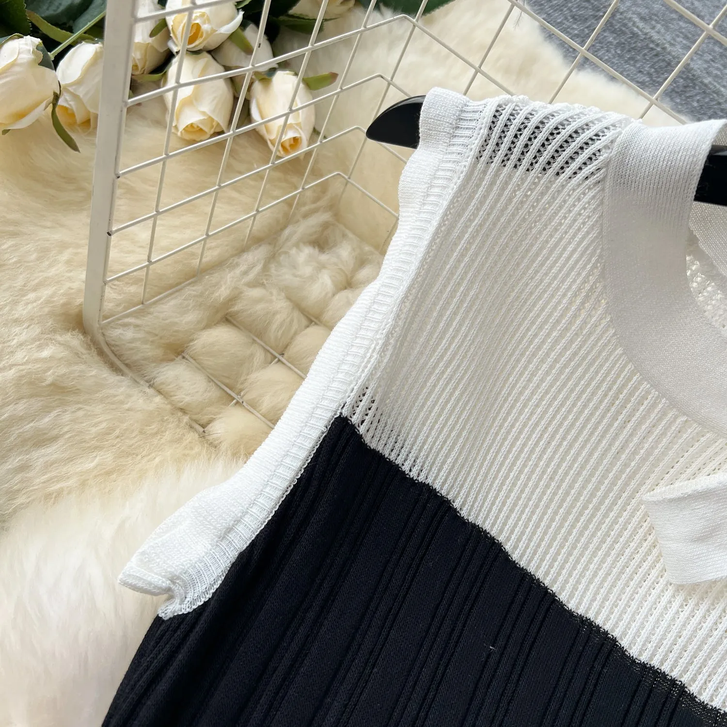 Vintage Black&White Knitted Vest Dress