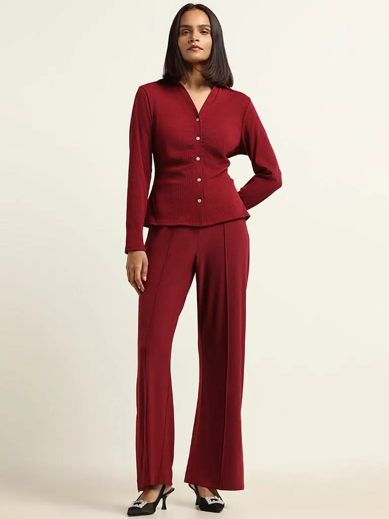 Wardrobe Maroon Ribbed Shirt