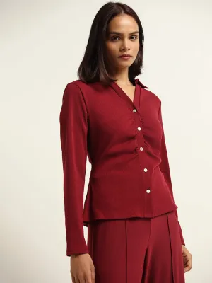 Wardrobe Maroon Ribbed Shirt