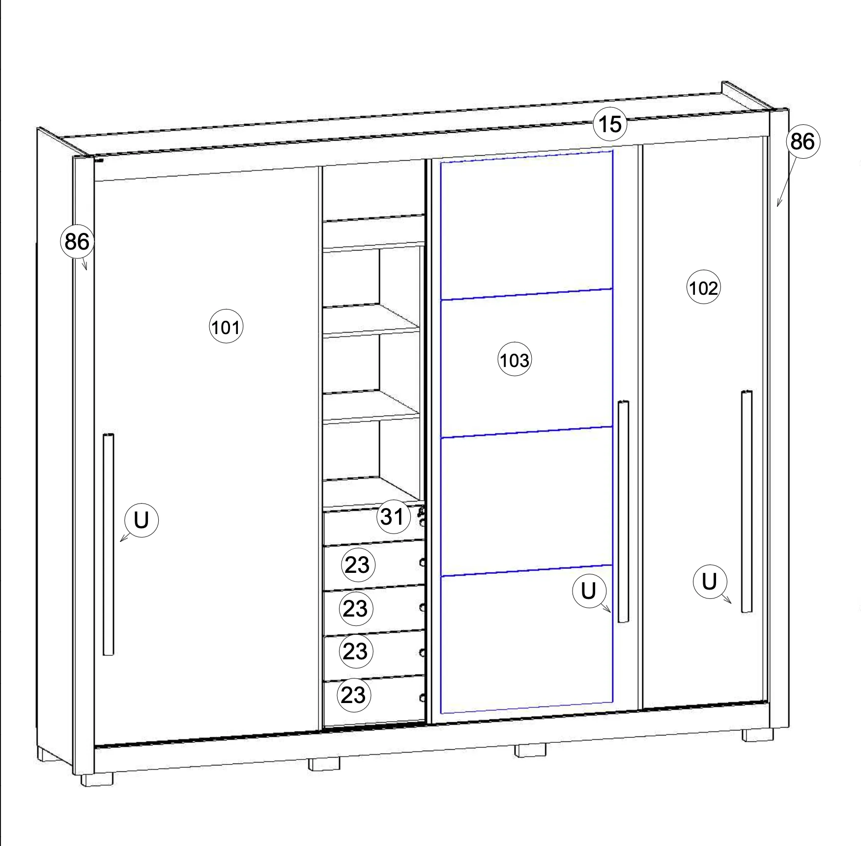 Wardrobe Monaco - Brown/Off White   Mirror